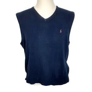 Polo Ralph Lauren 100% Lambswool Sweater Vest V Neck Blue Mens 2XL Quiet Luxury